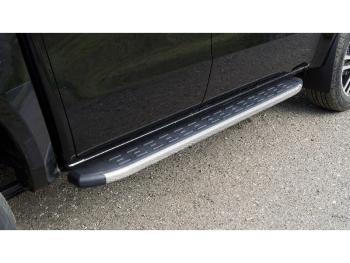 Пороги алюминиевые с пластиковой накладкой ТСС Тюнинг JAC T9 (2021-2025) Pickup Double Cab (карбон серые)