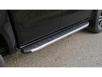 Пороги алюминиевые с пластиковой накладкой ТСС Тюнинг JAC T9 (2021-2025) Pickup Double Cab (карбон серебро)