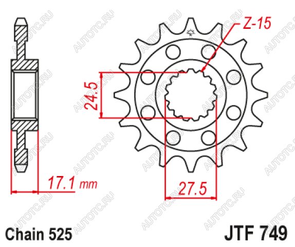 1 959 р. Звезда цепного привода JTF749 15  jtf749.15  с доставкой в г. Керчь
