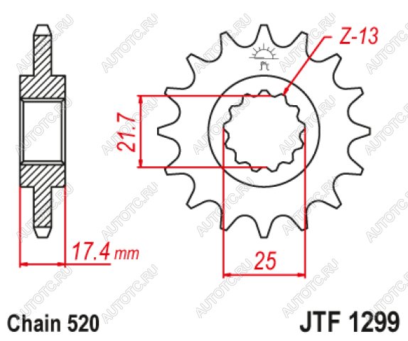 2 299 р. Звезда цепного привода JTF1299 14  jtf1299.14  с доставкой в г. Керчь