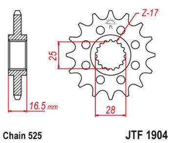 2 629 р. Звезда цепного привода JTF1904 17  jtf1904.17  с доставкой в г. Керчь. Увеличить фотографию 1