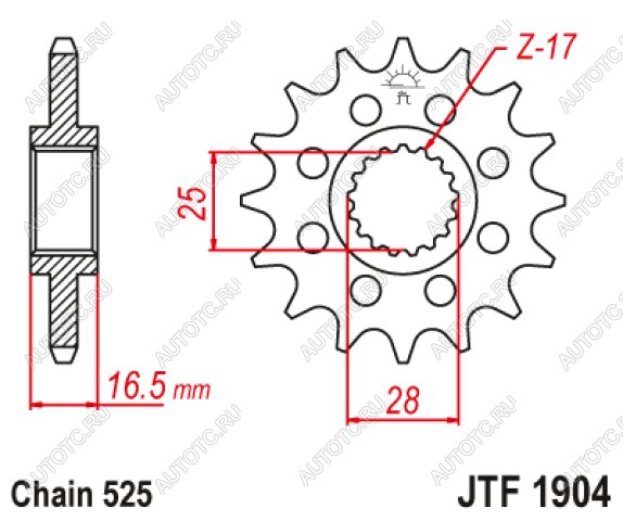 2 629 р. Звезда цепного привода JTF1904 17  jtf1904.17  с доставкой в г. Керчь