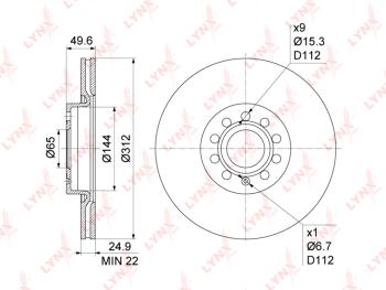 Диск тормозной VW Caddy,Golf,Jetta,Passat AUDI A3,Q3 SEAT Leon SKODA Yeti передний (1шт.) LYNX LYNX bn1202