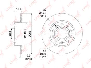 Диск тормозной VW Golf 5,6 AUDI A3 SKODA Octavia (1Z,5E),Yeti задний (1шт.) LYNX LYNX bn1195