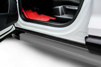 Пороги алюминиевые Optima SLITKOFF KIA Soul  PS (2017-2019) рестайлинг (Grafit)