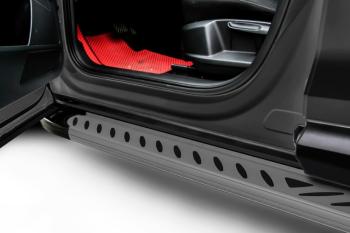 Пороги алюминиевые Elite SLITKOFF Toyota Fortuner  AN160 (2015-2020) дорестайлинг (Grafit)