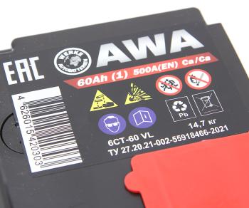 7 999 р. Аккумулятор AWA PRO 60Ач AWA 6ст60(1)  с доставкой в г. Керчь. Увеличить фотографию 2
