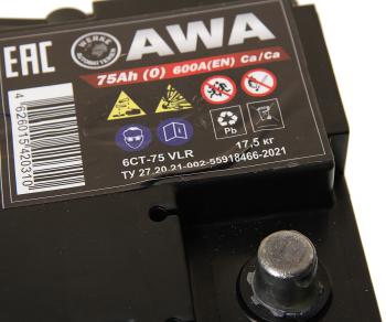 10 299 р. Аккумулятор AWA PRO 75Ач обратная полярность AWA 6ст75(0)  с доставкой в г. Керчь. Увеличить фотографию 2