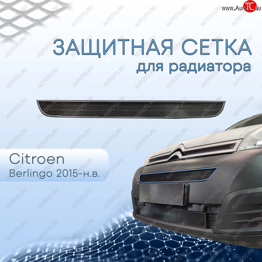 2 149 р. Защитная сетка в бампер (верх, ячейка 3х7 мм) Alfeco Стандарт  CITROEN Berlingo  B9 (2015-2022) рестайлинг (Чёрная)  с доставкой в г. Керчь