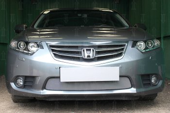 Защитная сетка в бампер (низ, ячейка 3х7 мм) Alfeco Стандарт Honda Accord  9 CR (2013-2016) седан дорестайлинг (Хром)