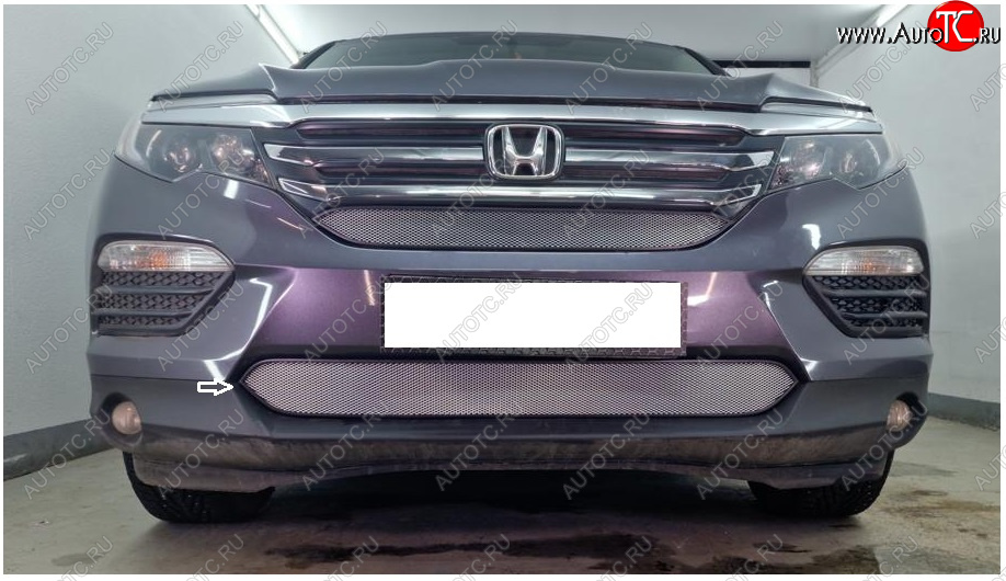 2 869 р. Защитная сетка в бампер (низ, ячейка 3х7 мм) Alfeco Стандарт  Honda Pilot  YF6 (2016-2019) дорестайлинг (Хром)  с доставкой в г. Керчь