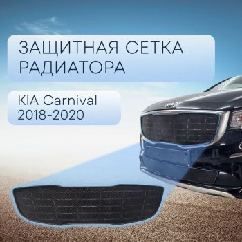 Защитная сетка в бампер (верх, ячейка 3х7 мм) Alfeco Стандарт KIA Carnival  YP (2018-2020) минивэн рестайлинг (Чёрная)