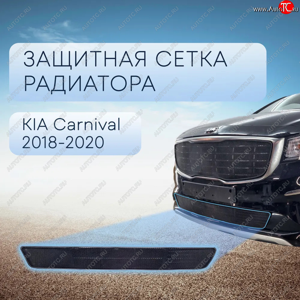 2 489 р. Защитная сетка в бампер (низ, ячейка 3х7 мм) Alfeco Стандарт KIA Carnival YP минивэн рестайлинг (2018-2020) (Чёрная)  с доставкой в г. Керчь