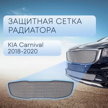 Защитная сетка в бампер (верх, ячейка 3х7 мм) Alfeco Стандарт KIA Carnival  YP (2018-2020) минивэн рестайлинг (Хром)