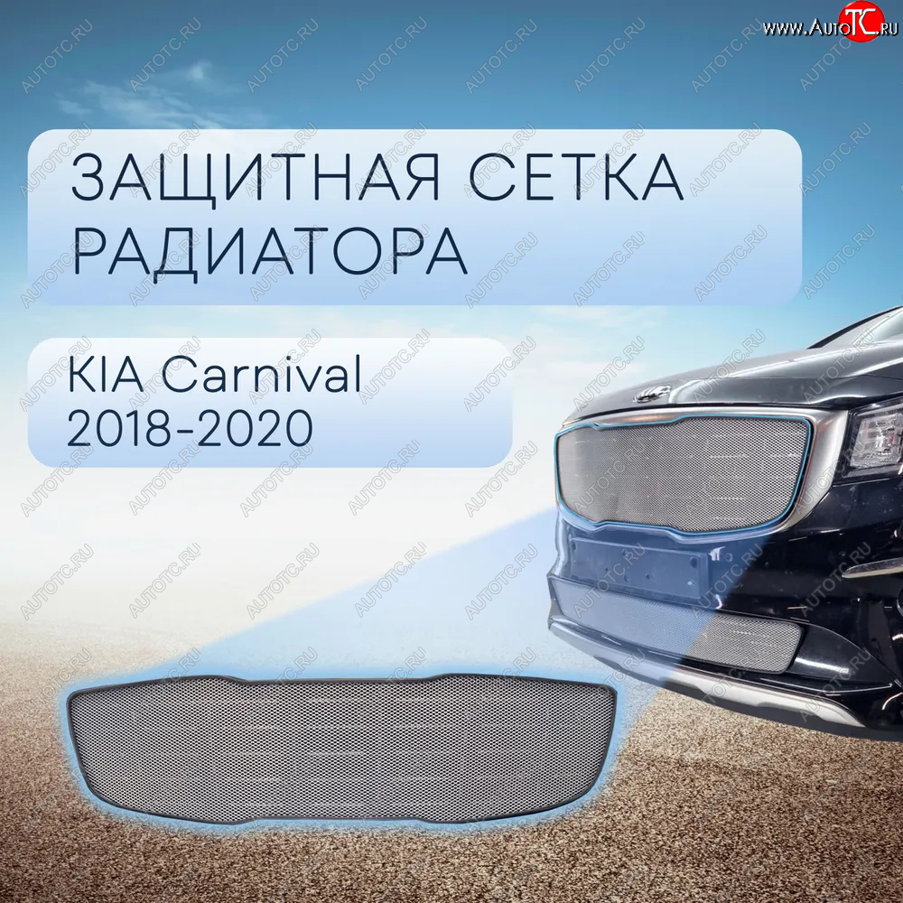 4 199 р. Защитная сетка в бампер (верх, ячейка 3х7 мм) Alfeco Стандарт  KIA Carnival  YP (2018-2020) минивэн рестайлинг (Хром)  с доставкой в г. Керчь
