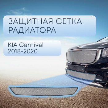 Защитная сетка в бампер (низ, ячейка 3х7 мм) Alfeco Стандарт KIA Carnival  YP (2018-2020) минивэн рестайлинг (Хром)