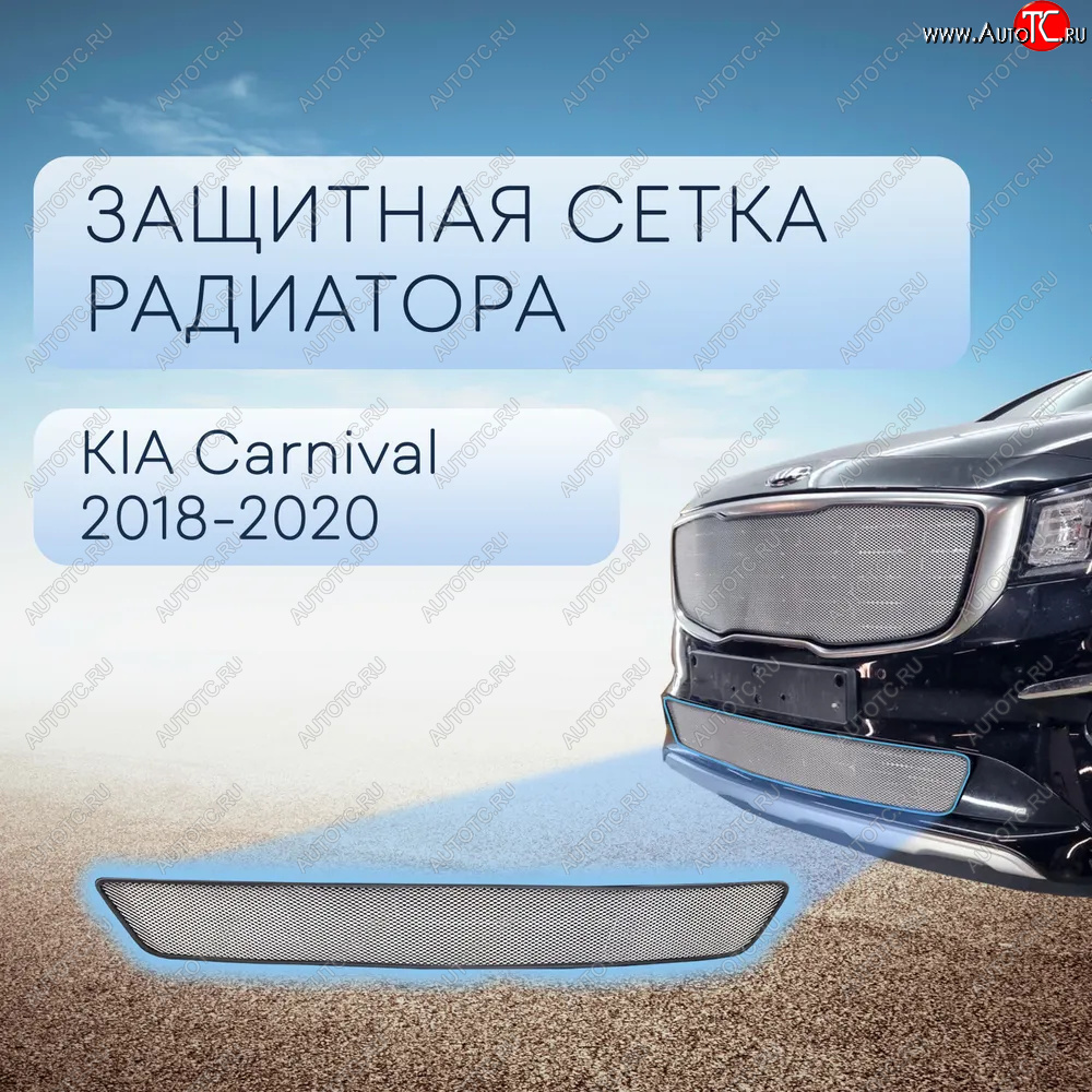 2 569 р. Защитная сетка в бампер (низ, ячейка 3х7 мм) Alfeco Стандарт  KIA Carnival  YP (2018-2020) минивэн рестайлинг (Хром)  с доставкой в г. Керчь