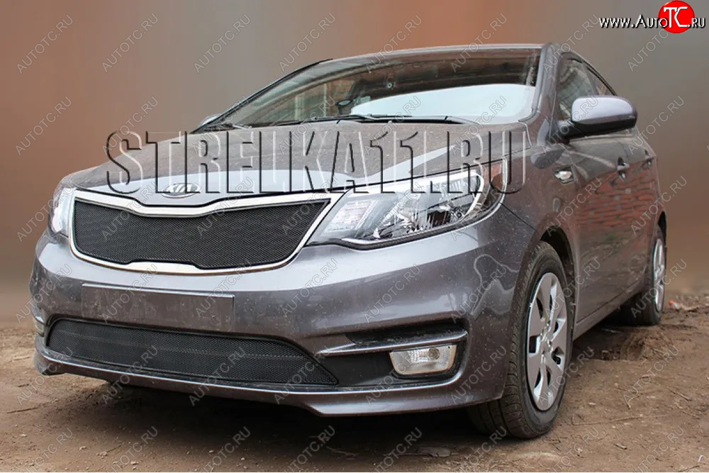 2 899 р. Защитная сетка в бампер (низ, ячейка 3х7 мм) Alfeco Стандарт KIA Rio 3 QB хэтчбек 5 дв. рестайлинг (2015-2017) (Чёрная)  с доставкой в г. Керчь