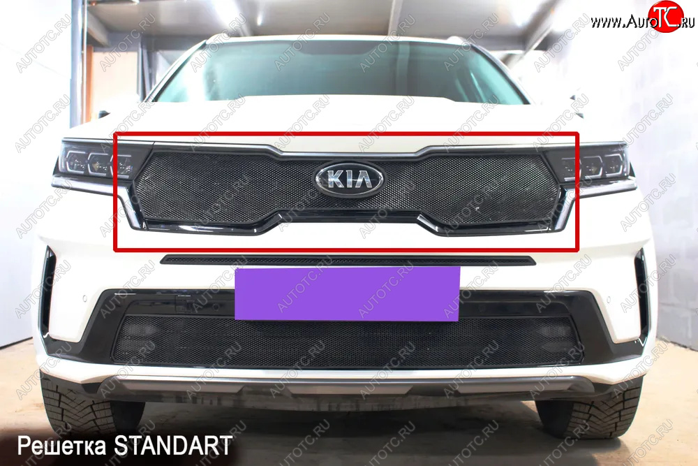 3 799 р. Защитная сетка в бампер (верх, ячейка 3х7 мм) Alfeco Стандарт  KIA Sorento  MQ4 (2020-2022) (Чёрная)  с доставкой в г. Керчь