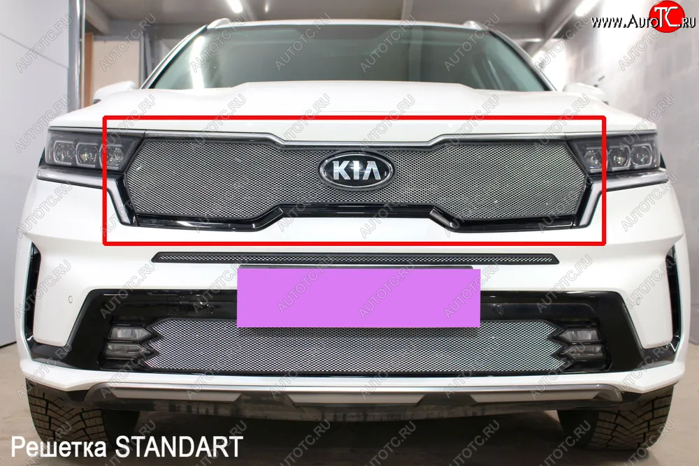 3 899 р. Защитная сетка в бампер (верх, ячейка 3х7 мм) Alfeco Стандарт  KIA Sorento  MQ4 (2020-2022) (Хром)  с доставкой в г. Керчь
