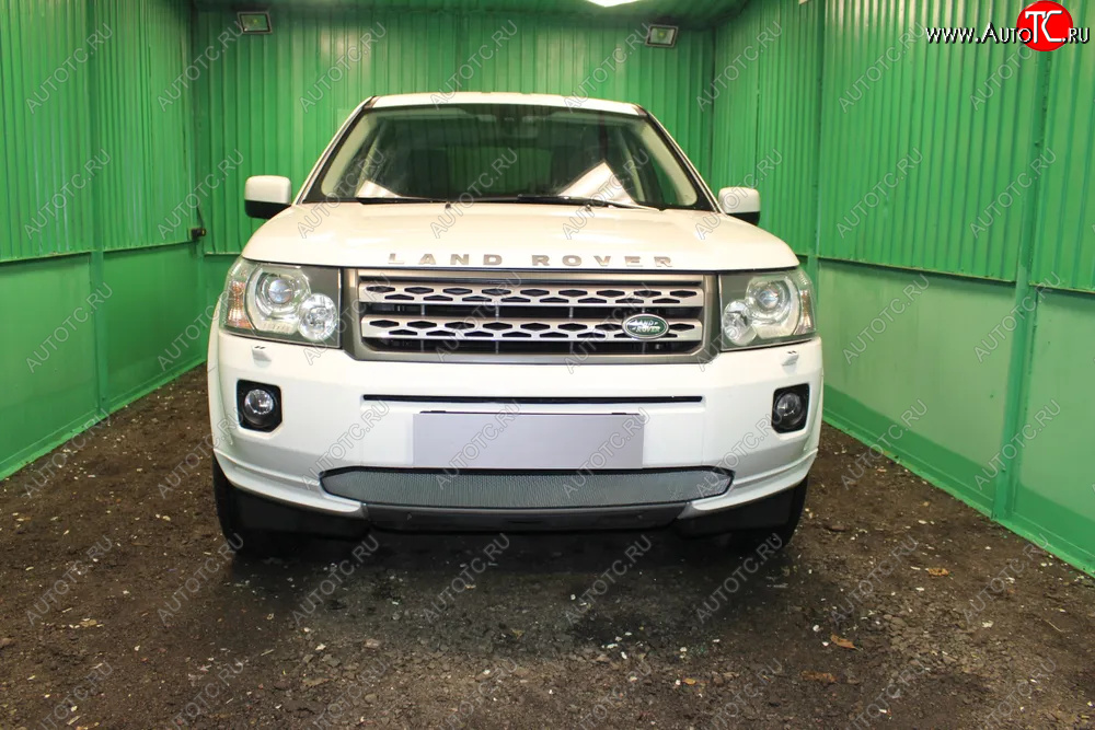 3 149 р. Защитная сетка в бампер (низ, ячейка 3х7 мм) Alfeco Стандарт  Land Rover Freelander  L359 (2010-2012) 1-ый рестайлинг (Хром)  с доставкой в г. Керчь