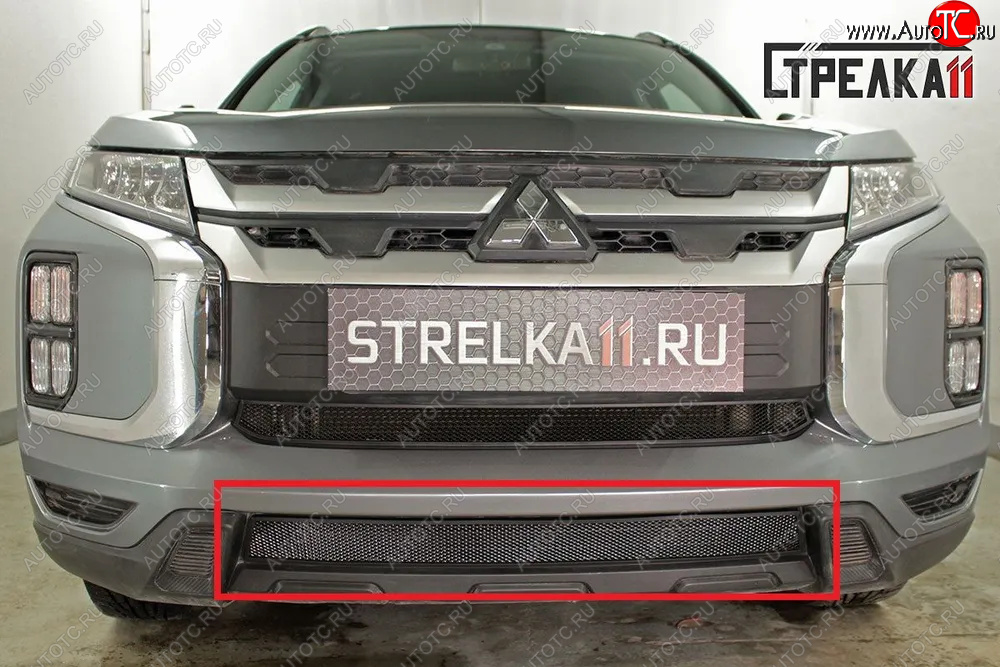 2 569 р. Защитная сетка в бампер (низ, ячейка 3х7 мм) Alfeco Стандарт Mitsubishi ASX 3-ий рестайлинг (2019-2025) (Чёрная)  с доставкой в г. Керчь