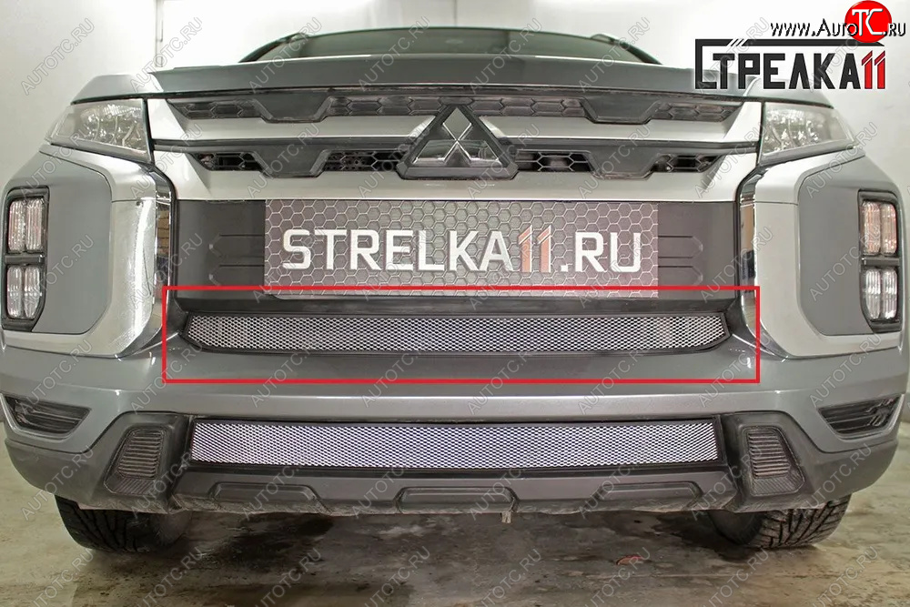 2 569 р. Защитная сетка в бампер (центр, ячейка 3х7 мм) Alfeco Стандарт  Mitsubishi ASX (2019-2025) 3-ий рестайлинг (Хром)  с доставкой в г. Керчь