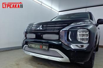 7 349 р. Защита радиатора (3 части) Стрелка11 Стандарт Mitsubishi Outlander GF 3-ий рестайлинг (2018-2022) (черная)  с доставкой в г. Керчь. Увеличить фотографию 3