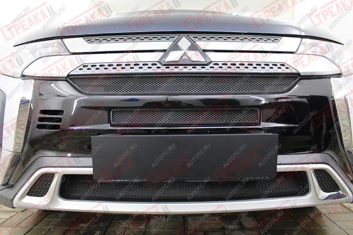 7 349 р. Защита радиатора (3 части с парктроником) Стрелка11 Стандарт Mitsubishi Outlander GF 3-ий рестайлинг (2018-2022) (черная)  с доставкой в г. Керчь