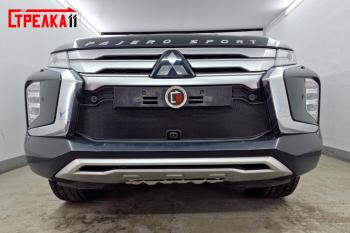 Защита радиатора Стрелка11 Стандарт Mitsubishi Pajero Sport  QF (2019-2022) рестайлинг (черная)