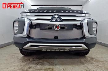 Защита радиатора Стрелка11 Стандарт Mitsubishi Pajero Sport  QF (2019-2022) рестайлинг (хром)