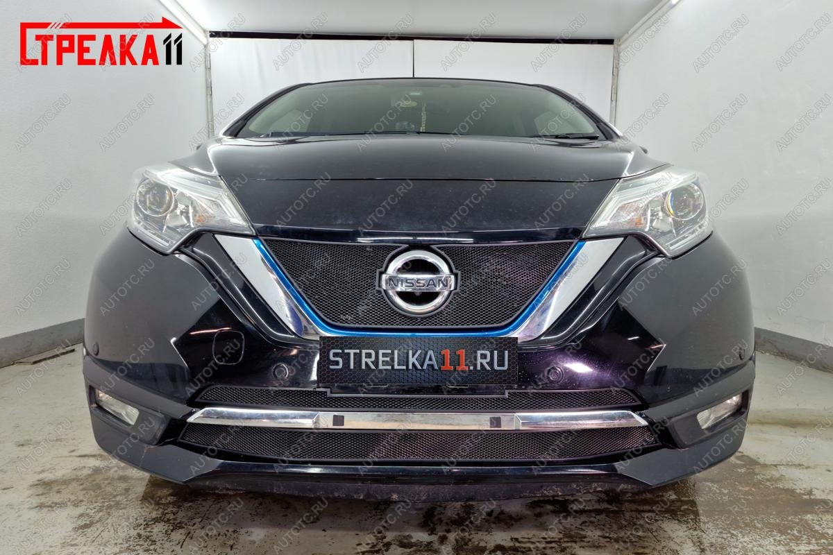3 599 р. Защита радиатора (низ, Medalist X, 2 части) Стрелка11 Стандарт Nissan Note 2 E12 рестайлинг (2016-2020) (черная)  с доставкой в г. Керчь