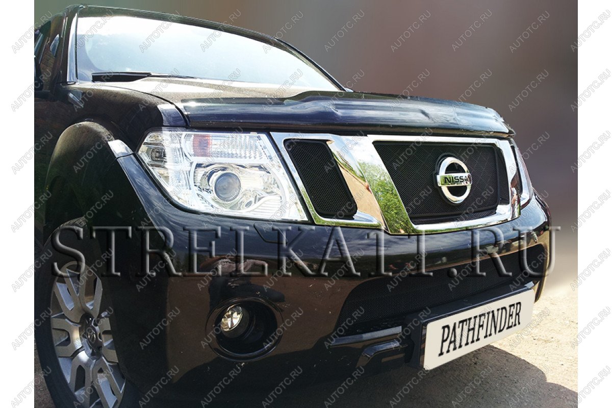 6 799 р. Защита радиатора (верх) Стрелка11 Стандарт Nissan Pathfinder R51 рестайлинг (2009-2014) (черная)  с доставкой в г. Керчь