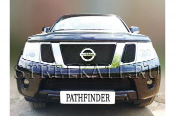 6 799 р. Защита радиатора (верх) Стрелка11 Стандарт Nissan Pathfinder R51 рестайлинг (2009-2014) (черная)  с доставкой в г. Керчь. Увеличить фотографию 2