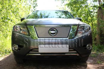 4 099 р. Защита радиатора (верх) Стрелка11 Стандарт Nissan Pathfinder R52 дорестайлинг (2012-2017) (хром)  с доставкой в г. Керчь. Увеличить фотографию 2