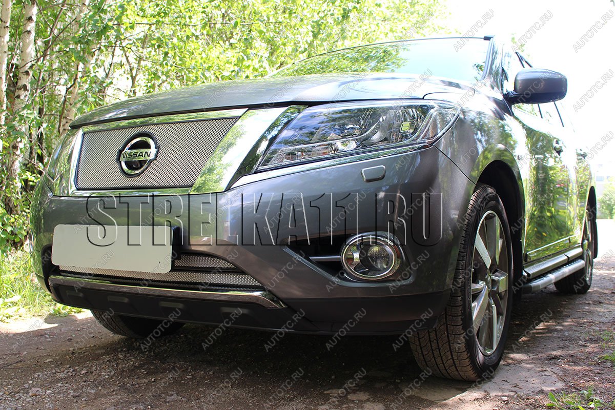 5 349 р. Защита радиатора (низ 2 части) Стрелка11 Стандарт Nissan Pathfinder R52 дорестайлинг (2012-2017) (хром)  с доставкой в г. Керчь