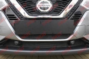 Защита радиатора (низ 2 части) Стрелка11 Стандарт Nissan Qashqai  2 (2017-2022) J11 рестайлинг (черная)