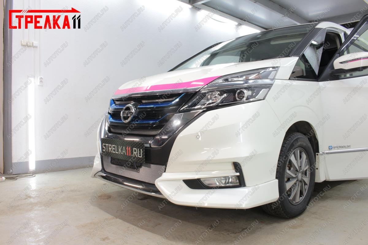 2 189 р. Защита радиатора (верх) Стрелка11 Стандарт  Nissan Serena  C27 (2016-2019) минивэн дорестайлинг (хром)  с доставкой в г. Керчь