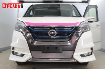 2 189 р. Защита радиатора (верх) Стрелка11 Стандарт  Nissan Serena  C27 (2016-2019) минивэн дорестайлинг (хром)  с доставкой в г. Керчь. Увеличить фотографию 2