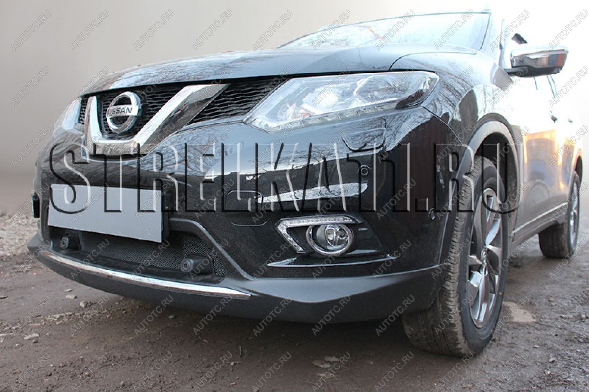 3 099 р. Защита радиатора (с парктроником низ) Стрелка11 Стандарт Nissan X-trail 3 T32 дорестайлинг (2013-2018) (черная)  с доставкой в г. Керчь