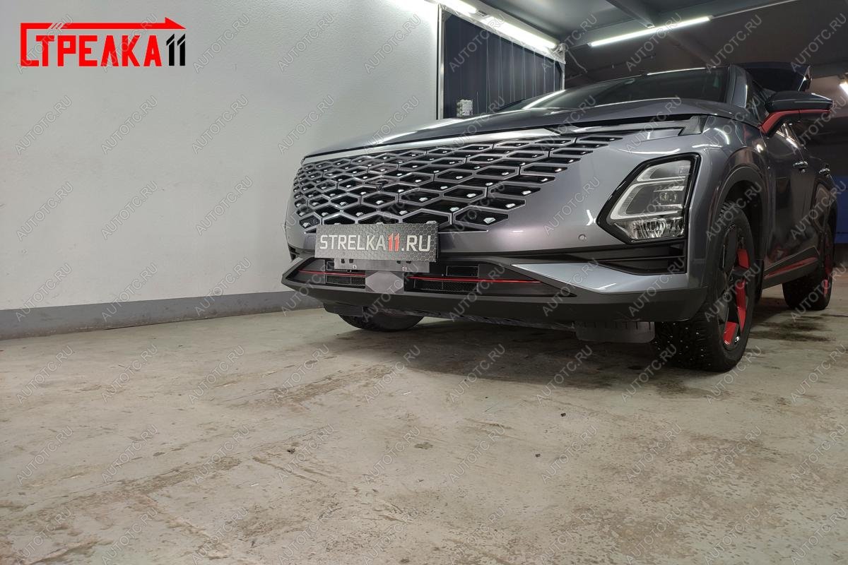 3 169 р. Защита радиатора (4 части) Стрелка11 Стандарт  Omoda C5 (2021-2025) (черная)  с доставкой в г. Керчь