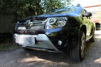 3 079 р. Защита радиатора (низ) Стрелка11 Стандарт  Renault Duster  HS (2015-2021) рестайлинг (хром)  с доставкой в г. Керчь. Увеличить фотографию 2