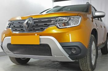 3 499 р. Защита радиатора (верх, 4 части) Стрелка11 Стандарт Renault Duster HM рестайлинг (2021-2024) (черная)  с доставкой в г. Керчь. Увеличить фотографию 2