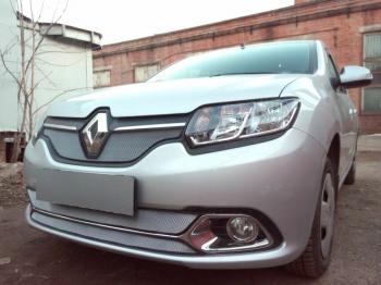 4 649 р. Защита радиатора (Privilege, Luxe Privilege) (низ) Стрелка11 Стандарт  Renault Logan  2 (2014-2018) дорестайлинг (хром)  с доставкой в г. Керчь. Увеличить фотографию 2