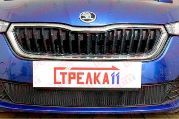 Защита радиатора (низ с парктроником) Стрелка11 Стандарт Skoda Rapid  MK2 (2019-2025) (черная)