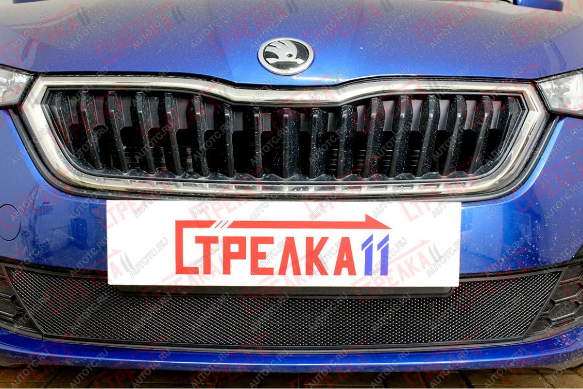 3 089 р. Защита радиатора (низ с парктроником) Стрелка11 Стандарт  Skoda Rapid  MK2 (2019-2025) (черная)  с доставкой в г. Керчь