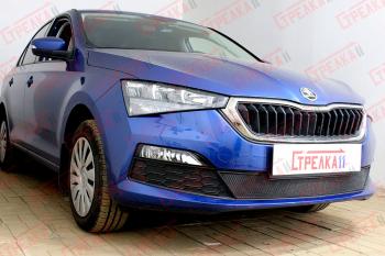 3 089 р. Защита радиатора (низ с парктроником) Стрелка11 Стандарт  Skoda Rapid  MK2 (2019-2025) (черная)  с доставкой в г. Керчь. Увеличить фотографию 2