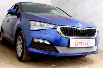 Защита радиатора (низ с парктроником) Стрелка11 Стандарт Skoda Rapid  MK2 (2019-2025) (хром)
