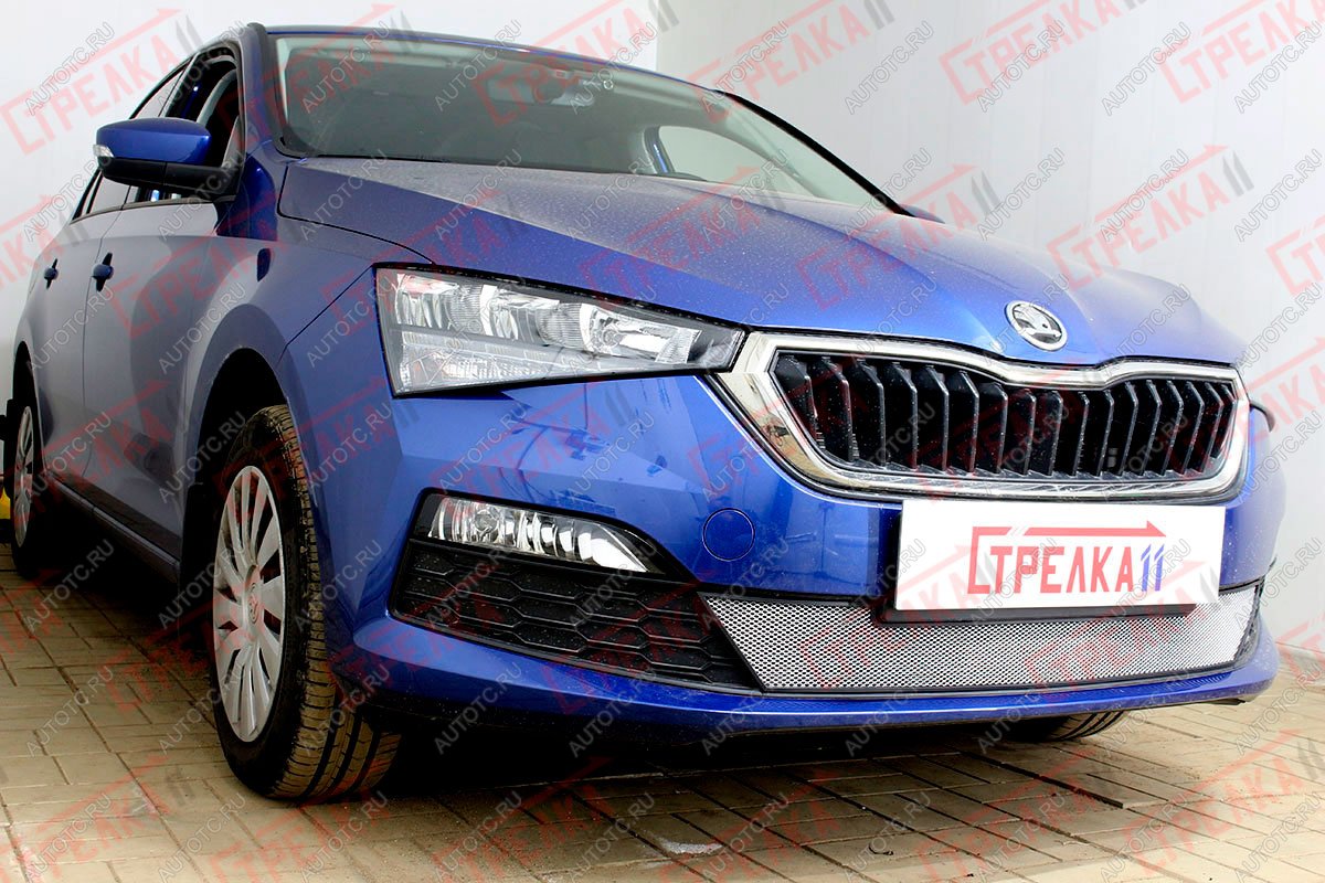 3 099 р. Защита радиатора (низ с парктроником) Стрелка11 Стандарт  Skoda Rapid  MK2 (2019-2025) (хром)  с доставкой в г. Керчь
