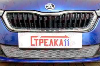 3 099 р. Защита радиатора (низ с парктроником) Стрелка11 Стандарт  Skoda Rapid  MK2 (2019-2025) (хром)  с доставкой в г. Керчь. Увеличить фотографию 2